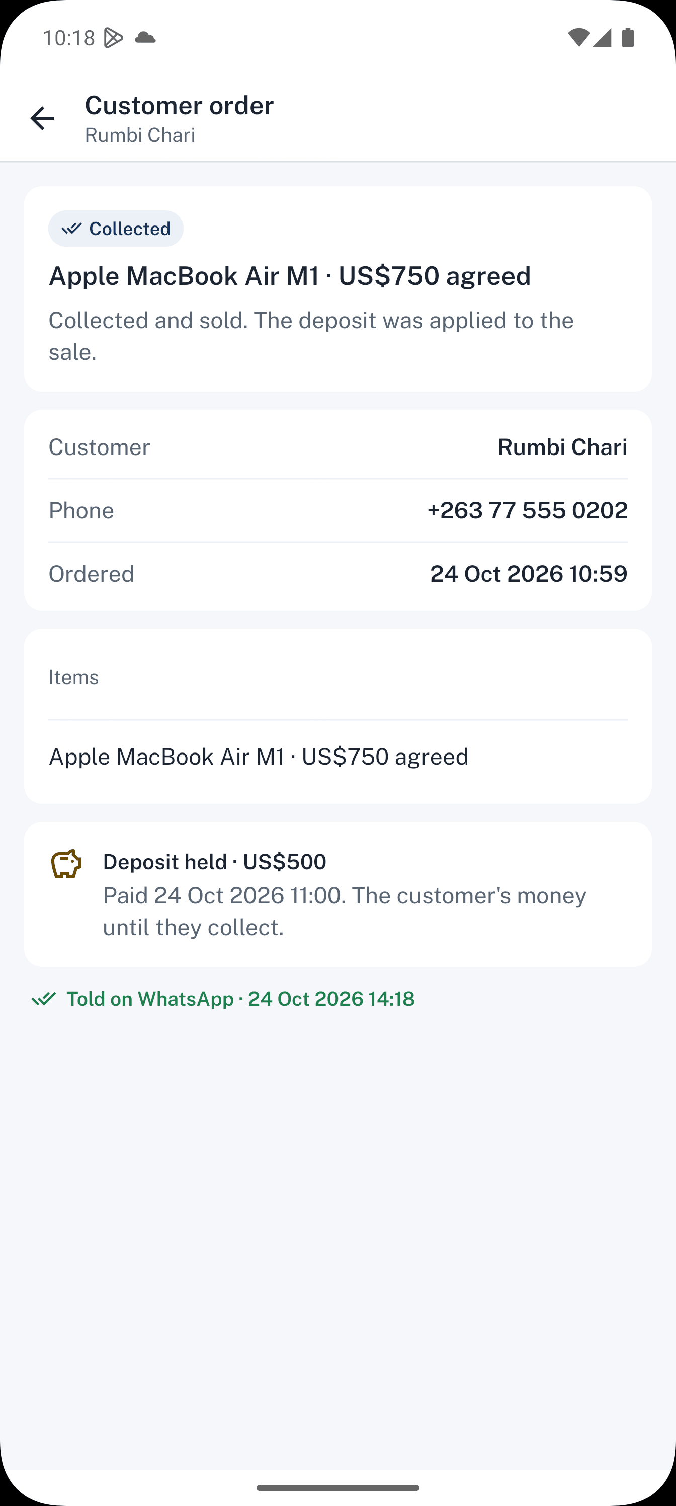 Dealpad screen: Collected